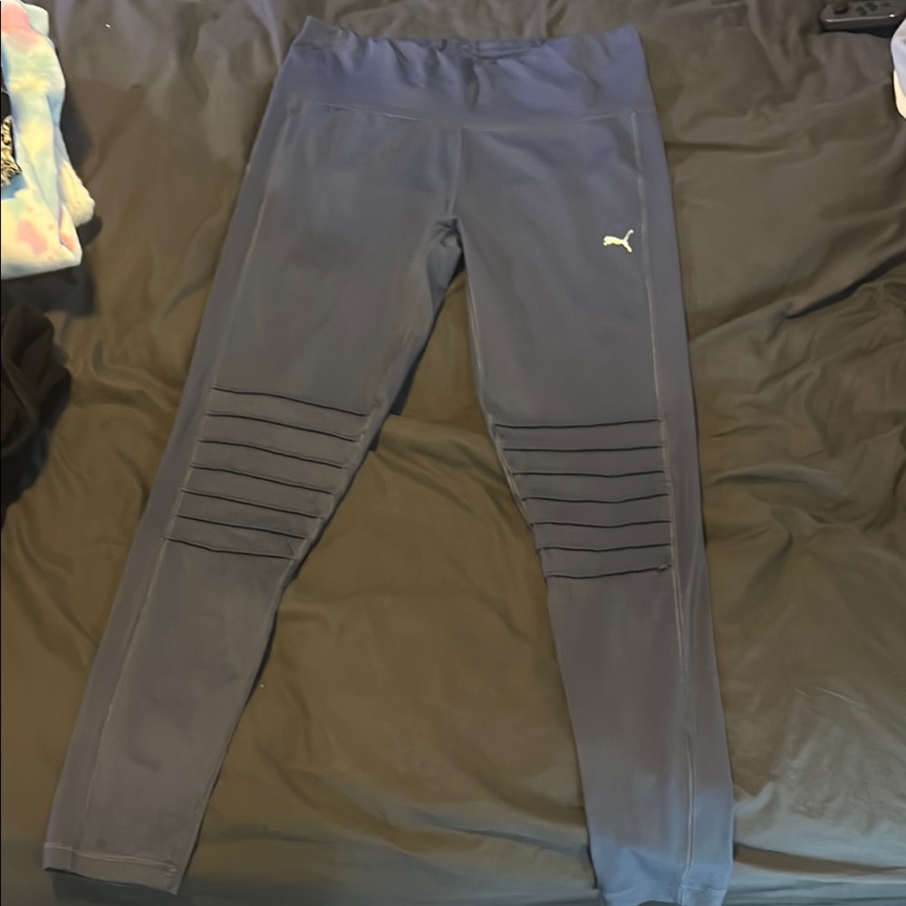 Puma Blue Leggings with Ribbed Knee Panels